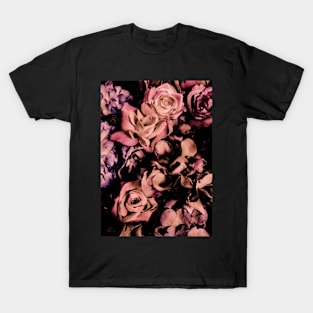 rose pink shadow roses hydrangea,black garden T-Shirt